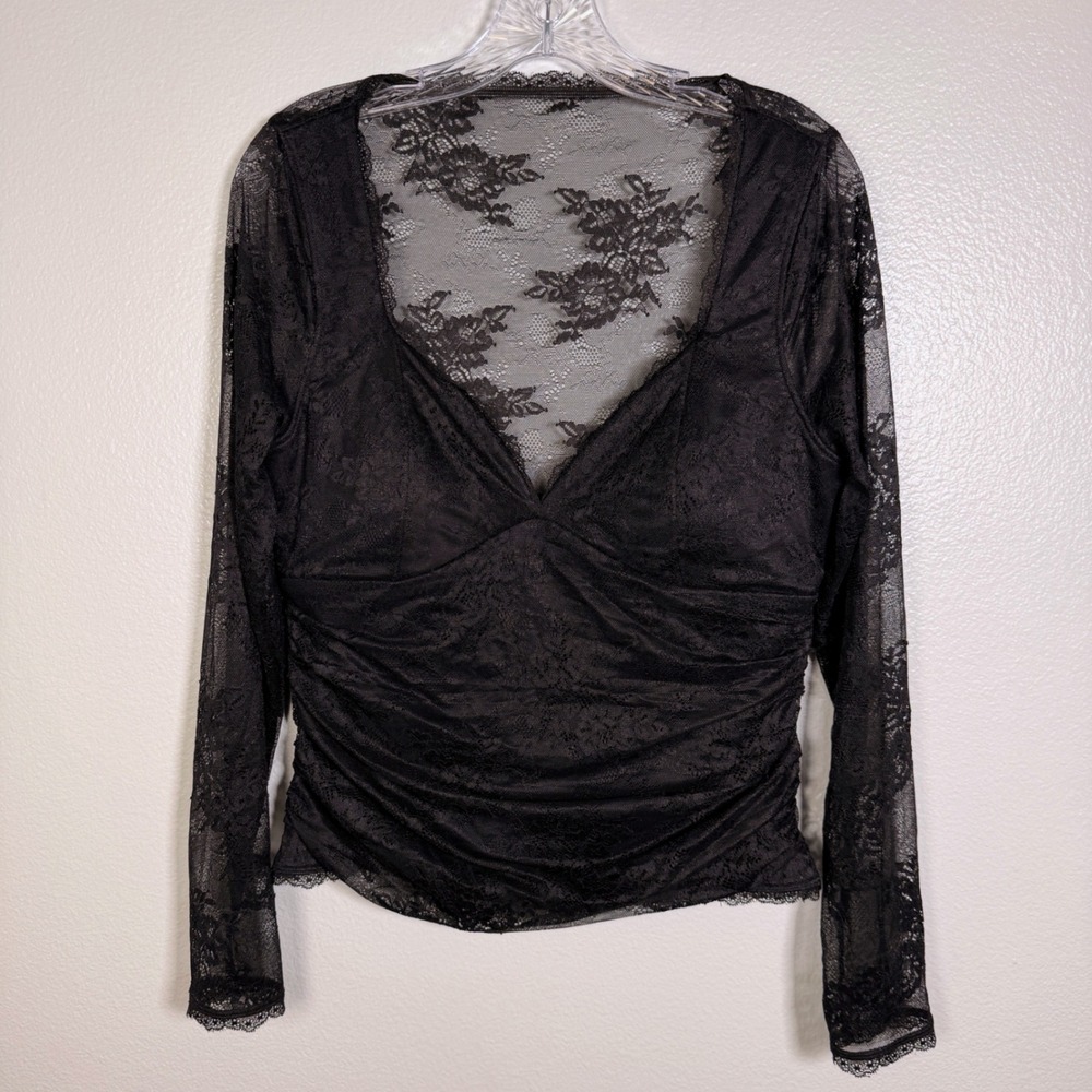 Abercrombie & Fitch Bra-Free Collection Black Lace Ruched Long Sleeve Top Large